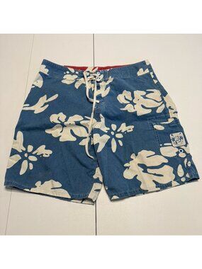 Counter Culture Swim Trunks Mens 36 Blue Hibiscus Flower Vintage
